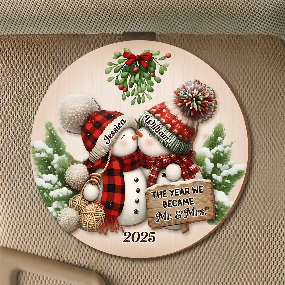 Personalized Christmas Ornament for Couples - Snowman Design with Names - Wedding Keepsake 2025 Car Hanger MagicInPrints