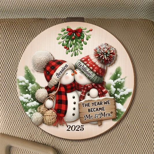 Personalized Christmas Ornament for Couples - Snowman Design with Names - Wedding Keepsake 2025 Car Hanger MagicInPrints
