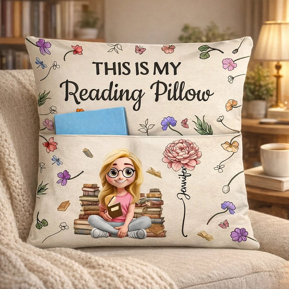 Personalized Reading Pillow for Book Lovers with Pocket - Cozy Home Decor Pillow MagicInPrints