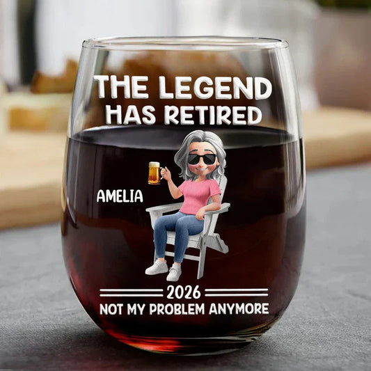 Personalized Retirement Wine Glass for Women - The Legend Has Retired 2026 Cup MagicInPrints