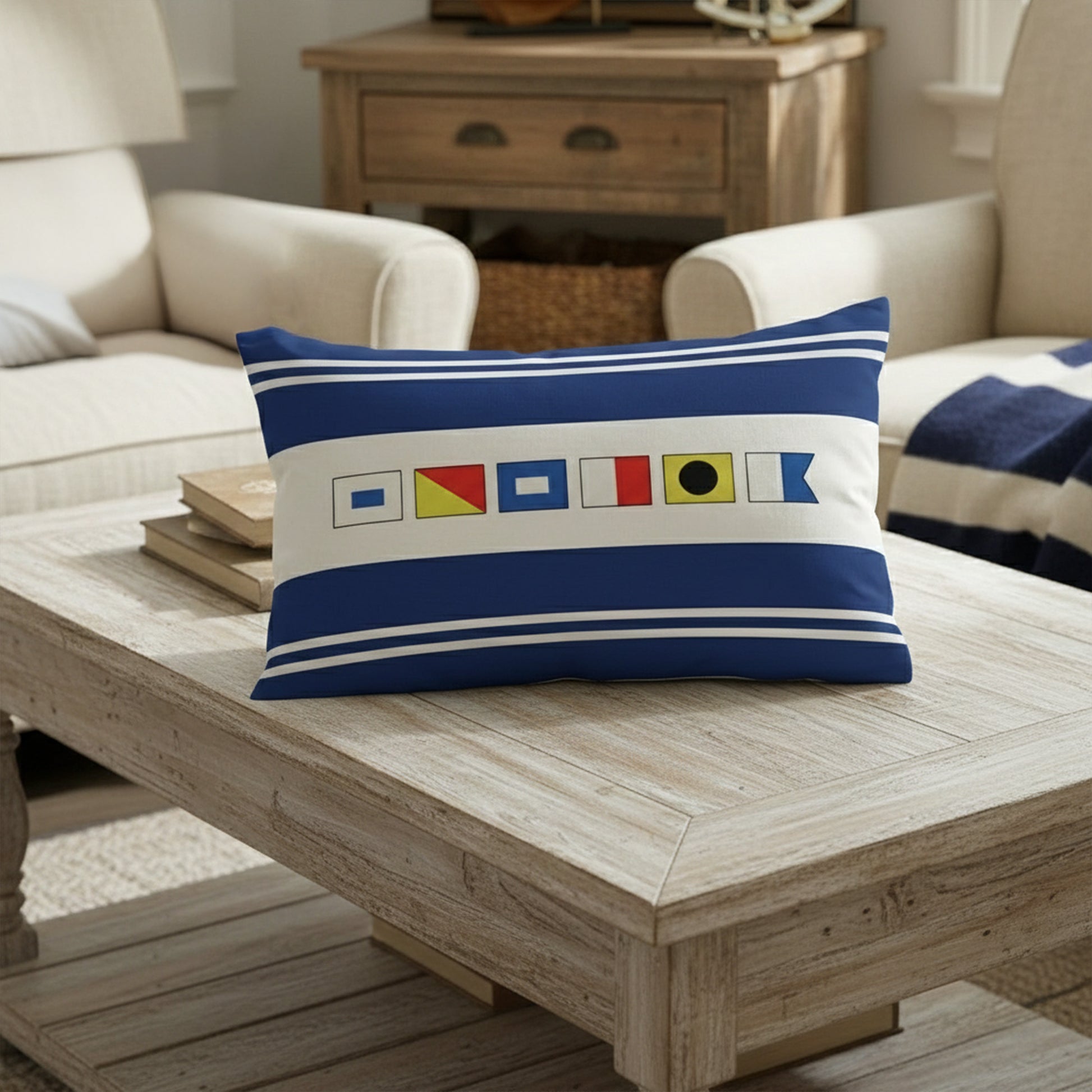 Nautical Signal Flag Throw Pillow for Home Decor - Coastal Living Room Accent Pillow or Blanket MagicInPrints
