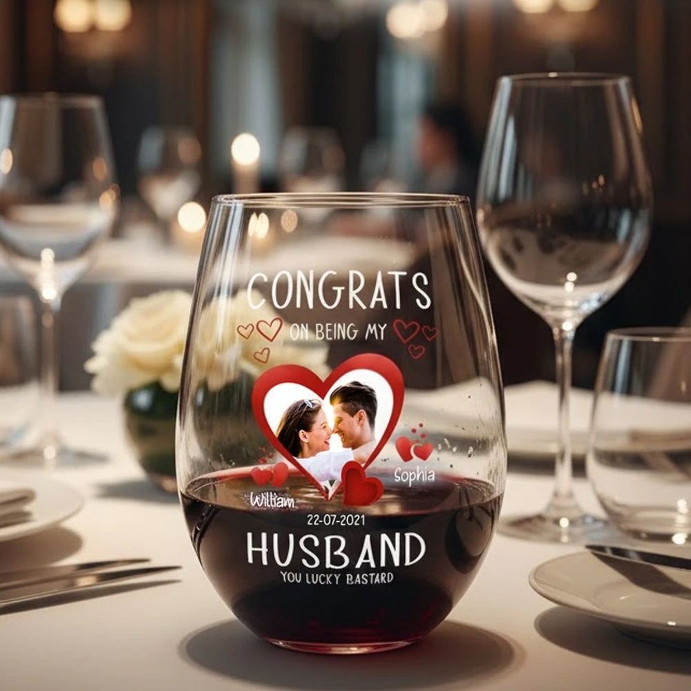 Personalized Wine Glass for Husband with Photo and Date - Anniversary Gift Cup MagicInPrints