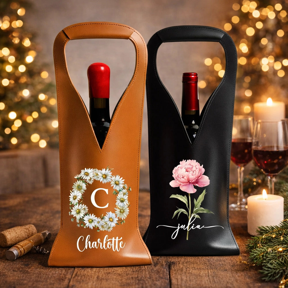 Personalized Leather Wine Bag for Her - Custom Floral Design Gift Bag MagicInPrints
