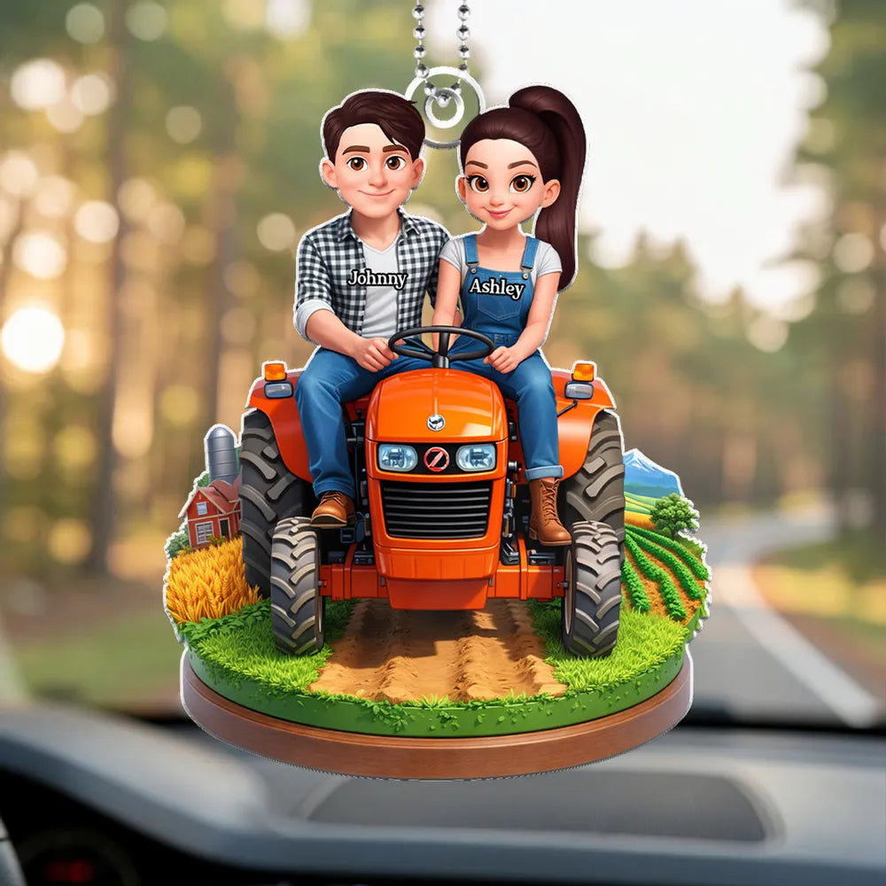 Custom Couple Tractor Ornament for Farmers - Personalized Gift Car Hanger MagicInPrints