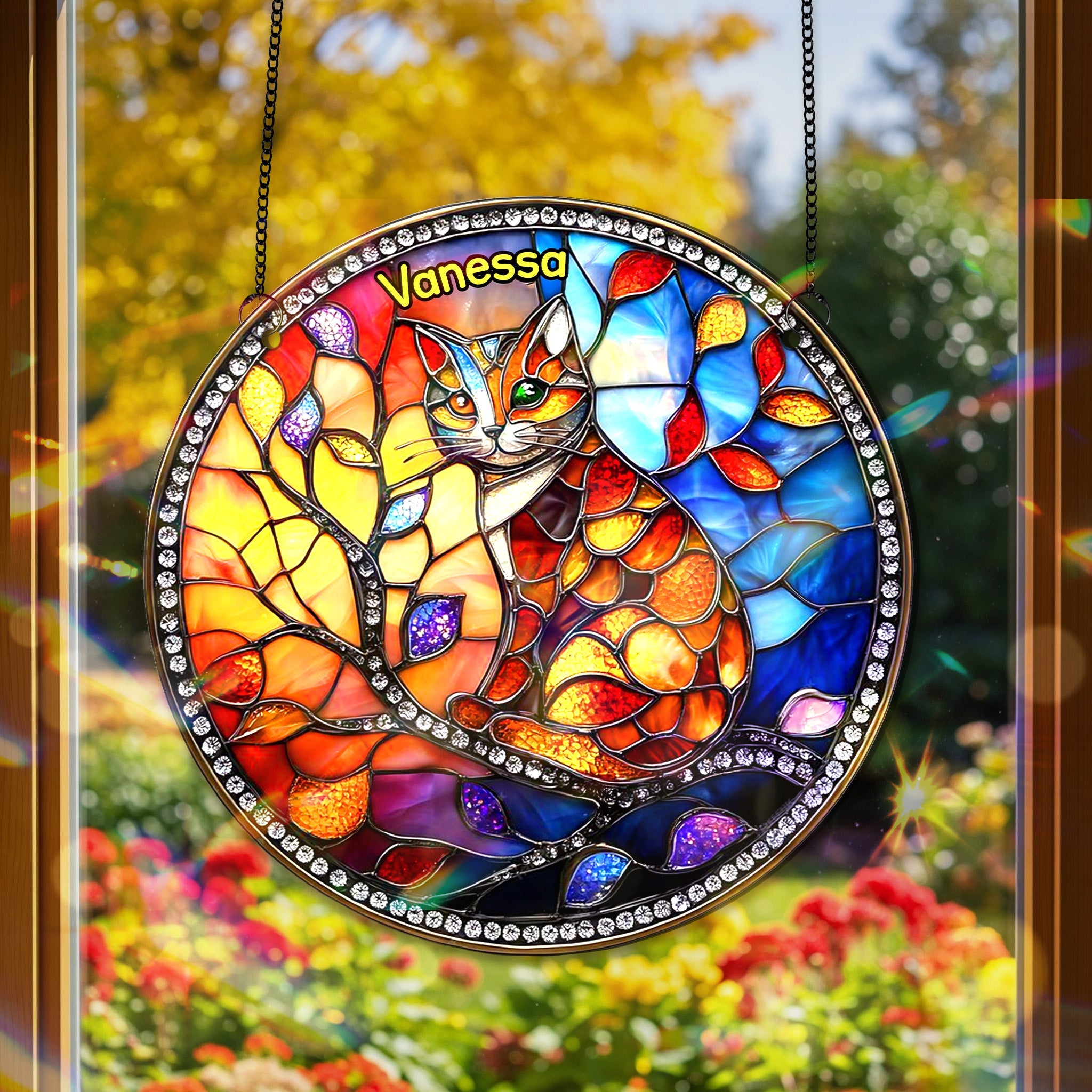 "Color Your World with Cats!" - Personalized Stained Glass for Cat Lovers Ornament MagicInPrints