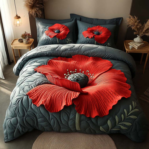 Embrace Serenity with Our Poppy Twilight Bedding – Personalized Quilted Bedding Set – Gift for Home Lovers Quilted Bedding Set V2 MagicInPrints