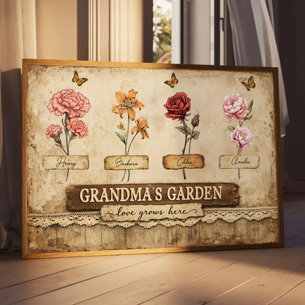 Personalized Grandma's Garden Floral Canvas Wall Art - Family Gift Poster or Canvas MagicInPrints