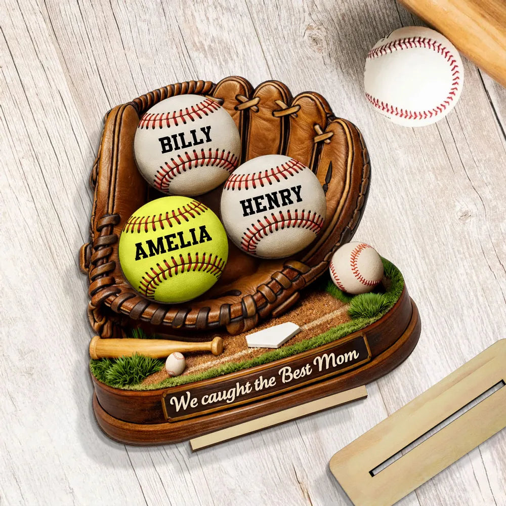 Personalized Baseball Display for Mom - Custom Names Glove Keepsake Plaque MagicInPrints