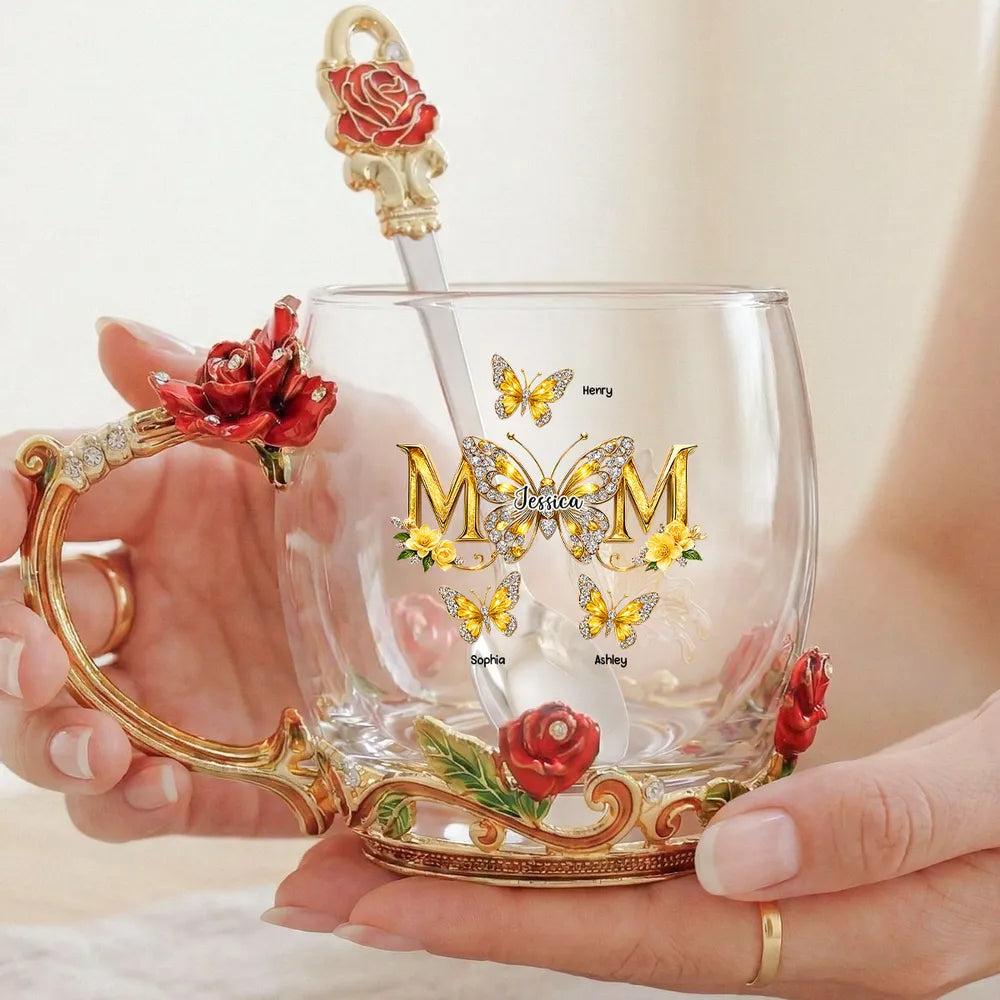 Personalized Glass Tea Mug for Mom with Floral Design - Mother's Day Gift Cup MagicInPrints