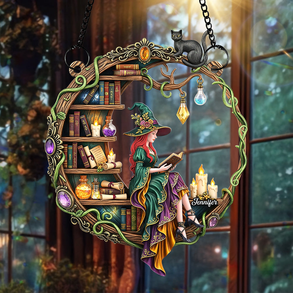“Embrace the Magic of Reading” - Magical Witch Suncatcher Ornament - Personalized Gift for Book Lovers Ornament MagicInPrints