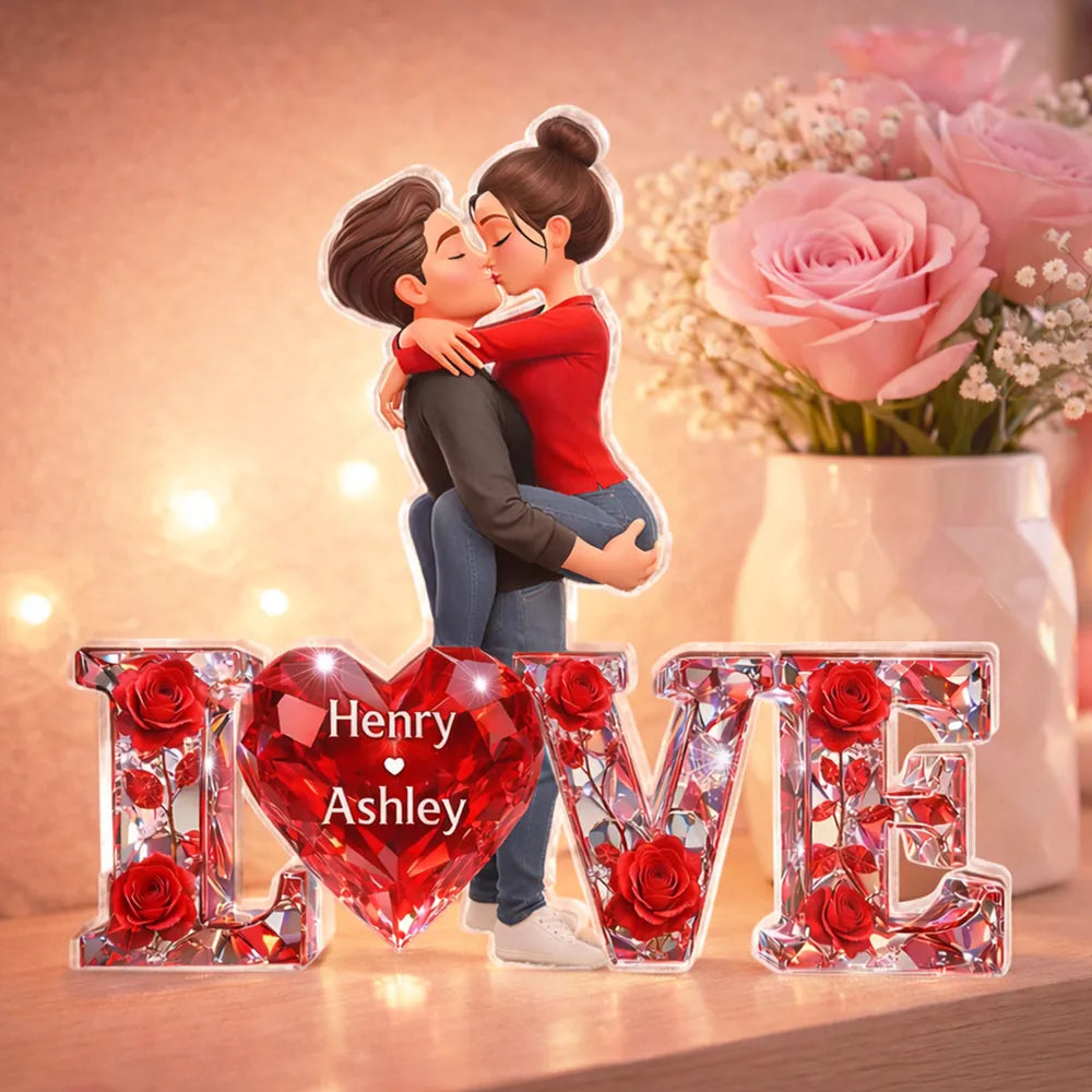 Personalized Romantic Couple Figurine with LOVE Letters - Perfect for Valentine's Day Plaque MagicInPrints