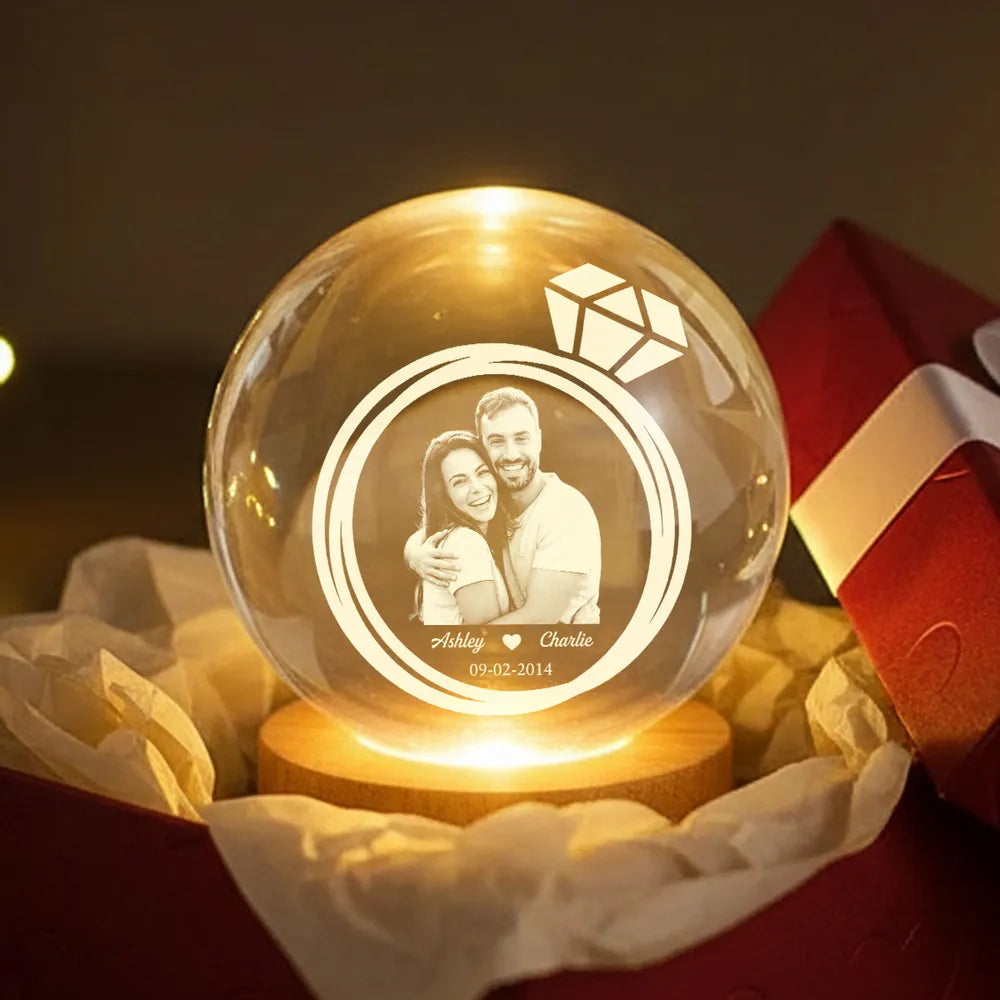 Custom Photo Engraved LED Crystal Ball for Couples - Romantic Gift Lamp MagicInPrints