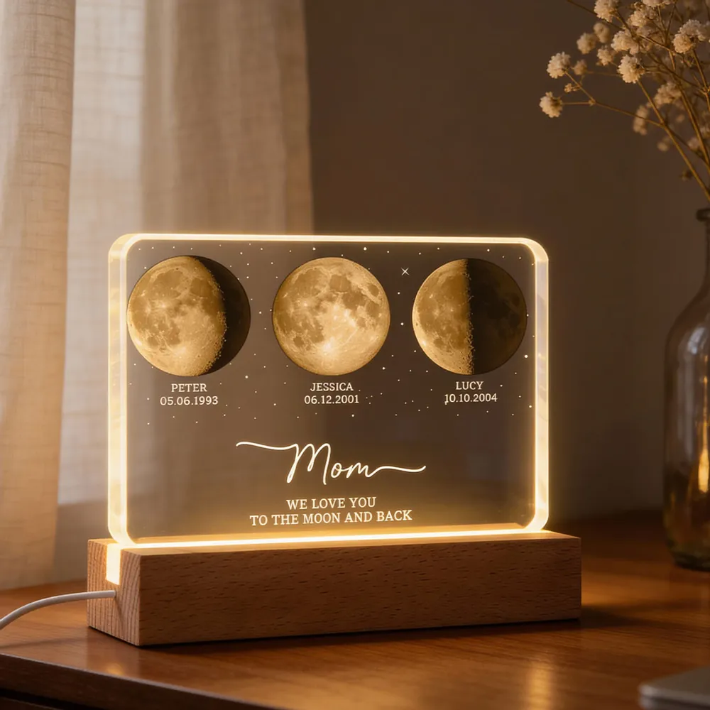 Personalized Moon Phase LED Lamp for Mom - Sentimental Gift Plaque MagicInPrints