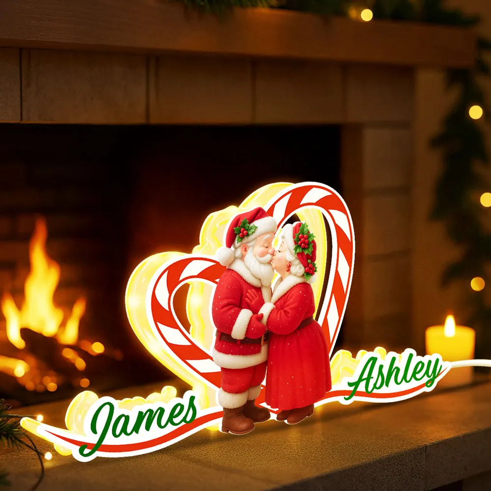 Personalized Christmas Tabletop Decor for Couples - Santa and Mrs. Claus with Heart Plaque MagicInPrints