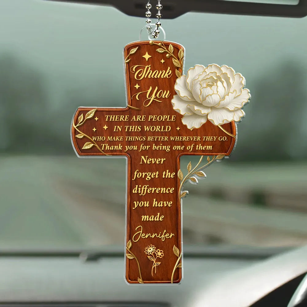 Personalized Car Rearview Mirror Cross Ornament for Gratitude - Thank You Gift Car Hanger MagicInPrints
