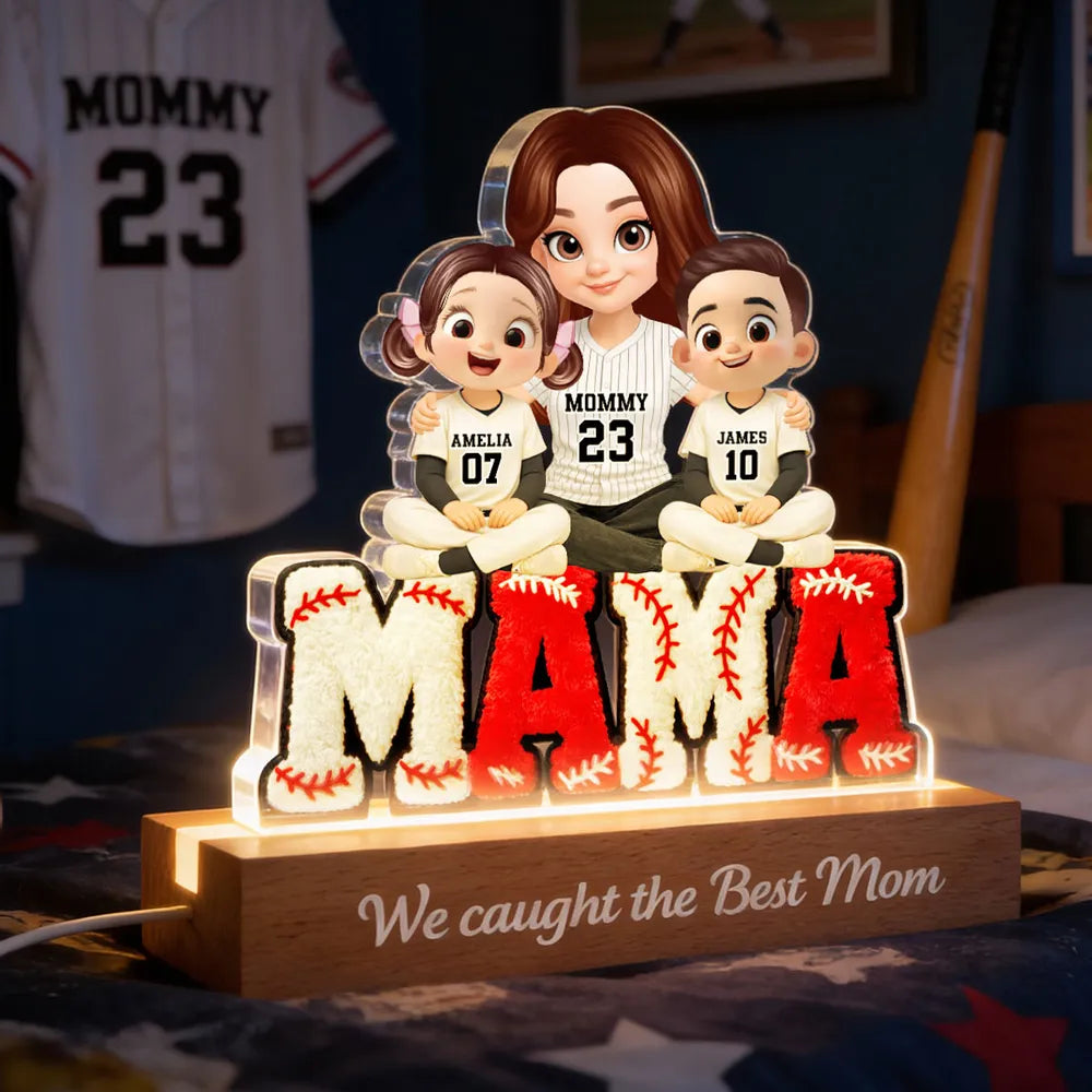 Personalized LED Baseball Mom Sign with Kids' Names - Mother's Day Gift Plaque MagicInPrints