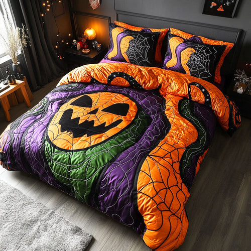 Transform Your Space with Halloween Spirit – Personalized 3-Piece Quilted Bedding Set – Gift for Halloween Lovers Quilted Bedding Set V2 MagicInPrints