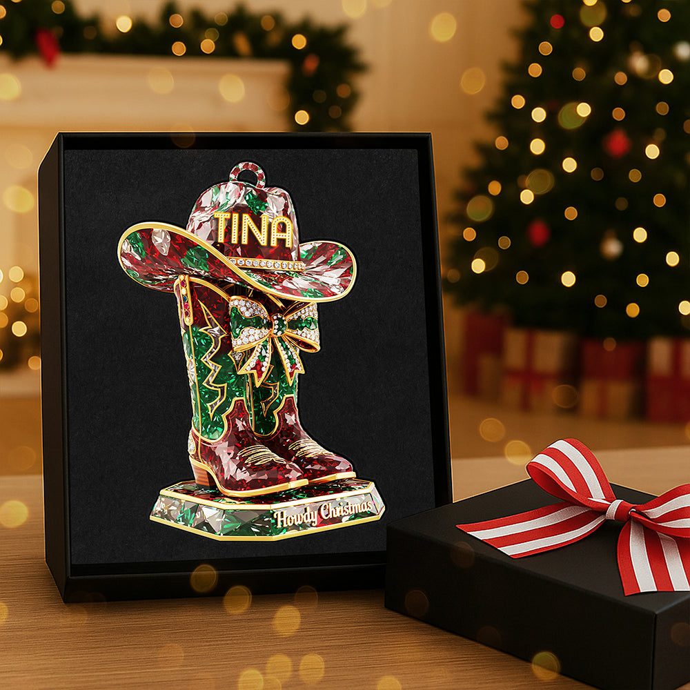 Howdy Christmas Personalized Cowboy Boots Ornament - Perfect Gift for Cowgirl Lovers Ornament MagicInPrints