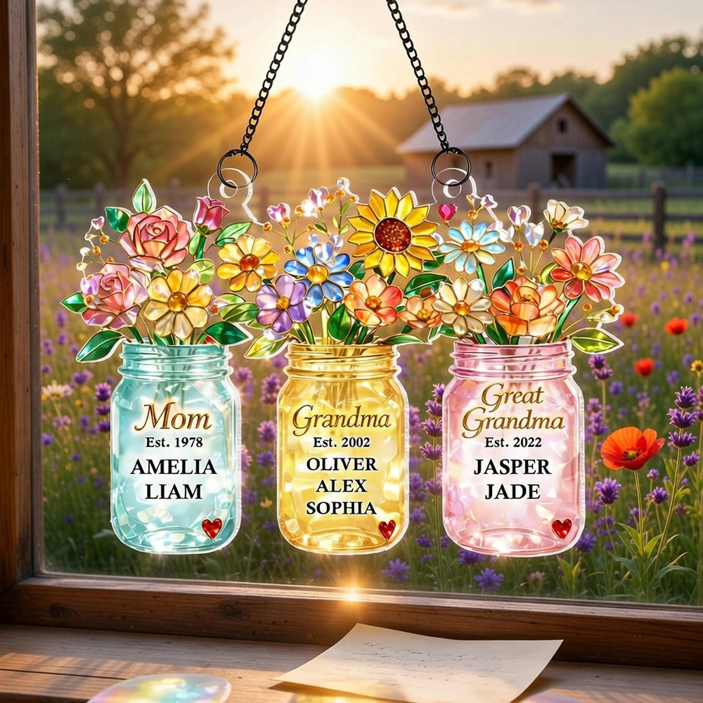 Personalized Stained Glass Sun Catcher for Mom, Grandma, Great Grandma - Custom Family Gift Ornament MagicInPrints