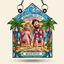 Load image into Gallery viewer, “Celebrate Your Love at the Beach” - Personalized Beach Couple Suncatcher Ornament – Unique Gift for Couples and Beach Lovers Ornament MagicInPrints
