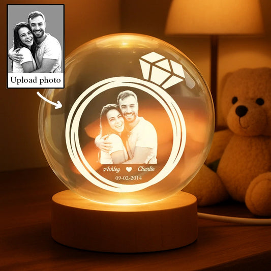 Custom Photo Engraved LED Crystal Ball for Couples - Romantic Gift Lamp MagicInPrints