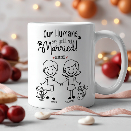 Personalized Wedding Announcement Mug for Couples with Pets - Engagement Gift Cup MagicInPrints