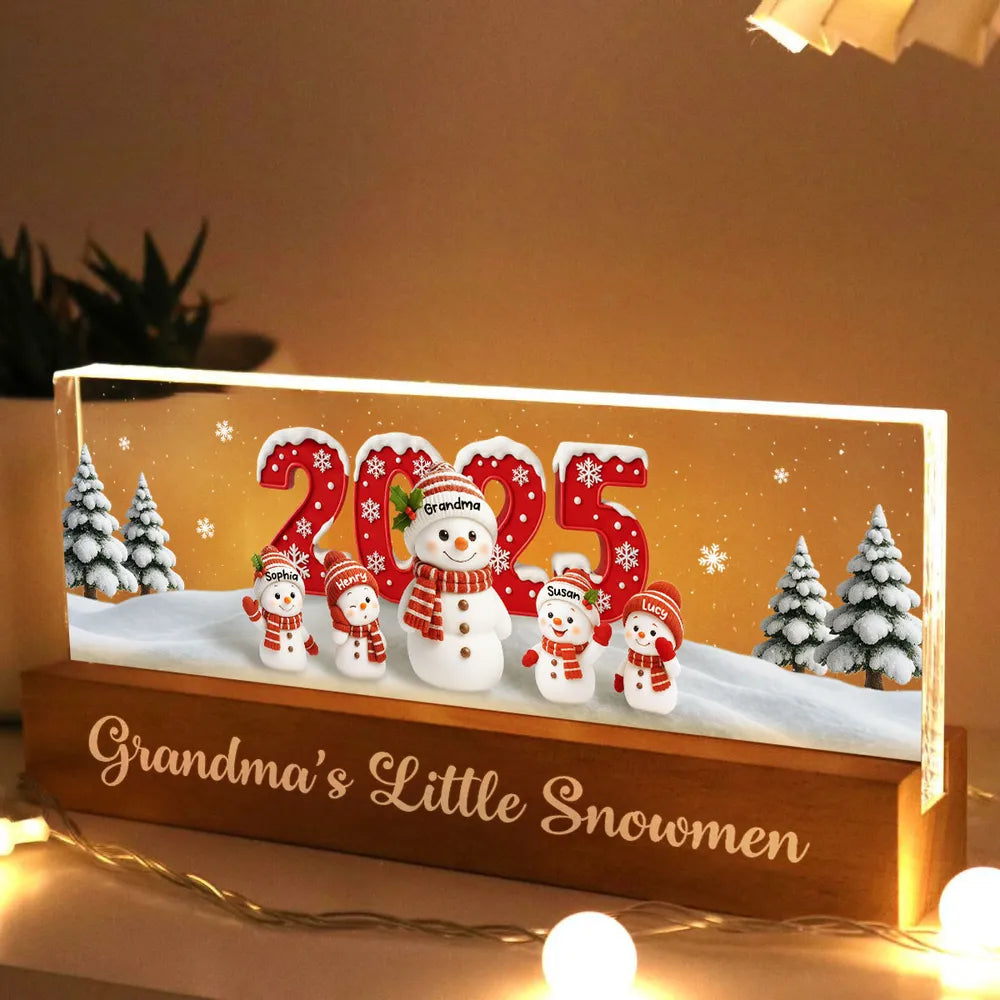 Personalized LED Acrylic Snowman Family Light for Grandma - Christmas Decoration Plaque MagicInPrints