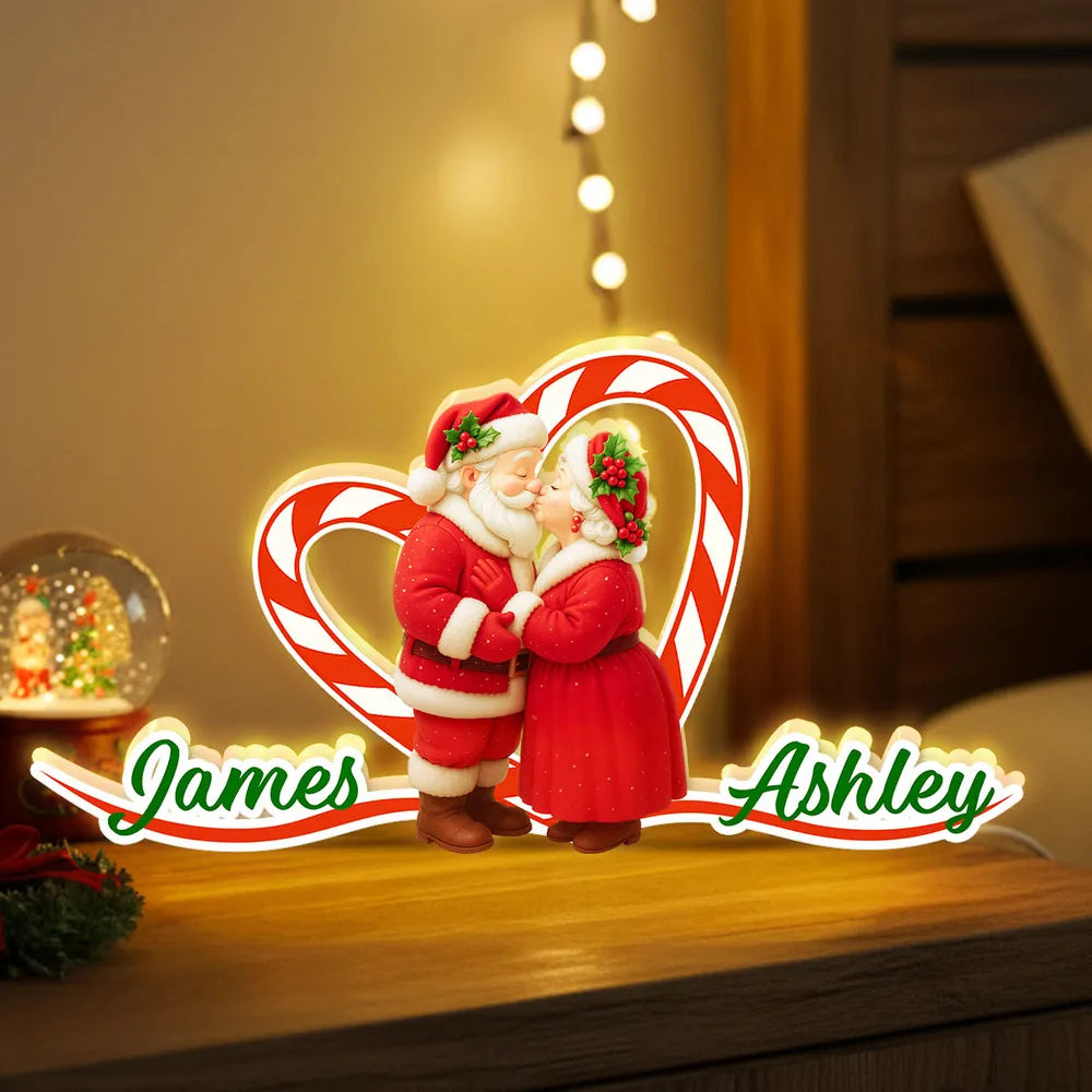 Personalized Christmas Tabletop Decor for Couples - Santa and Mrs. Claus with Heart Plaque MagicInPrints