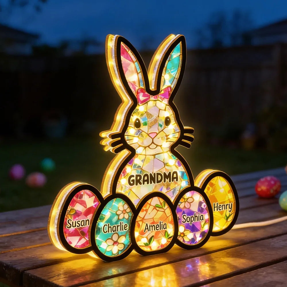 Personalized Easter Bunny LED Night Light for Grandma - Family Gift Plaque MagicInPrints