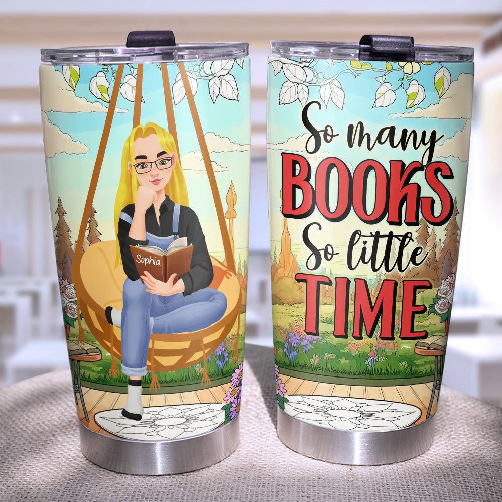 Personalized Tumbler for Book Lovers - So Many Books So Little Time Tumbler Cup PopCulturePrints