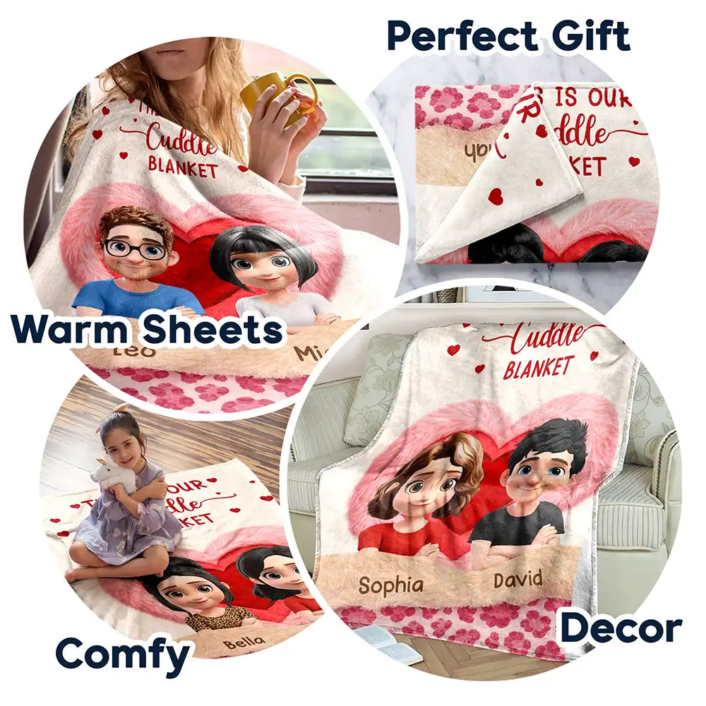 Personalized Cuddle Blanket for Couples with Cartoon Characters - Romantic Gift Blanket MagicInPrints