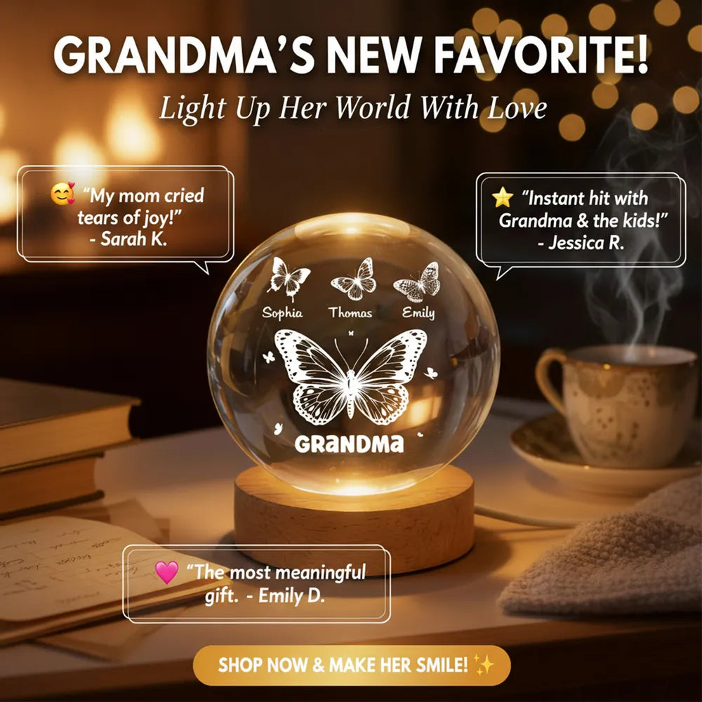 Personalized LED Night Light for Grandma with Butterflies - Mother's Day Gift Lamp MagicInPrints