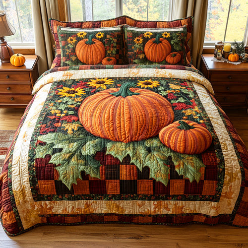Embrace Autumn's Warmth – Personalized 3-Piece Quilted Bedding Set – Gift for Home Decor Enthusiasts Quilted Bedding Set V2 MagicInPrints