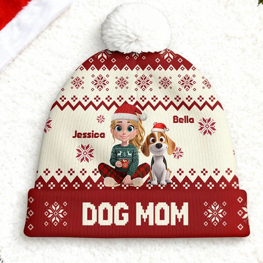 Personalized Dog Mom Beanie for Women - Christmas Holiday Gift Hat MagicInPrints