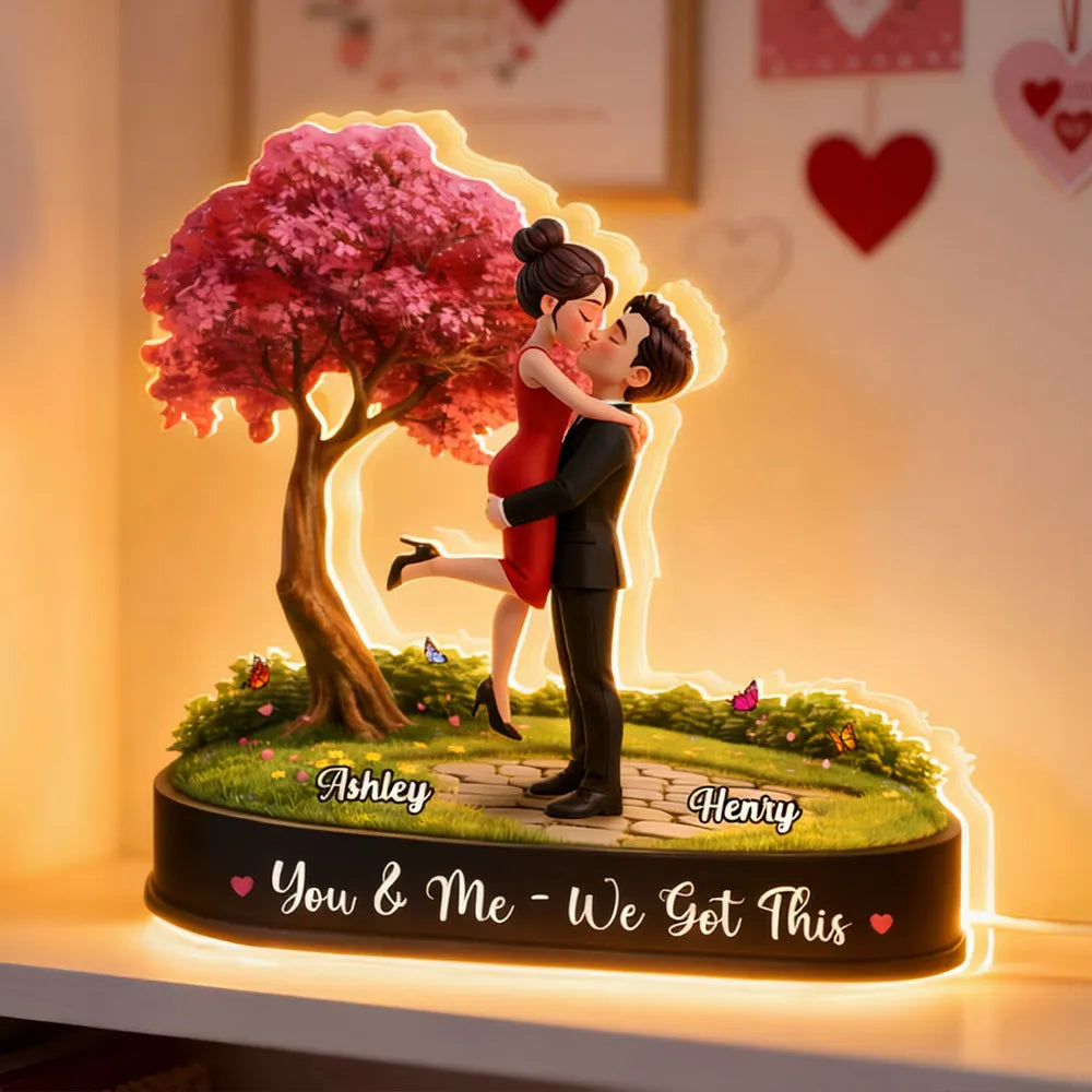 Custom Romantic Couple Figurine with Cherry Blossom Tree - Perfect for Anniversaries Plaque MagicInPrints