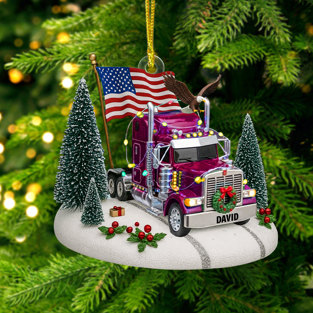 Christmas Joy with Custom Semi Truck Ornament - Personalized Gift for Truck Drivers Ornament MagicInPrints
