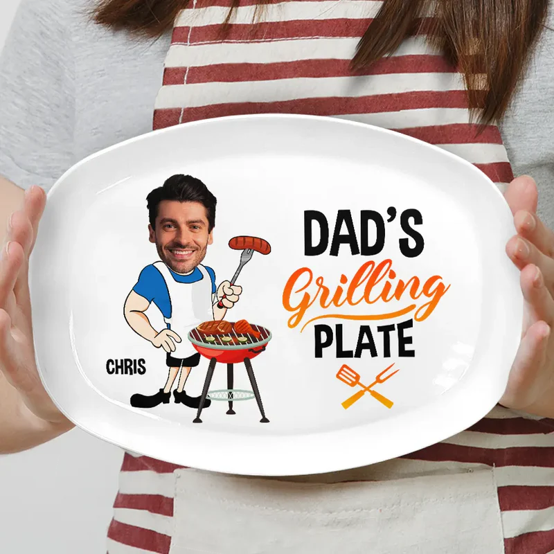 Personalized Grilling Plate for Dad with Custom Cartoon Design - Father's Day Gift Kitchen Supplies MagicInPrints