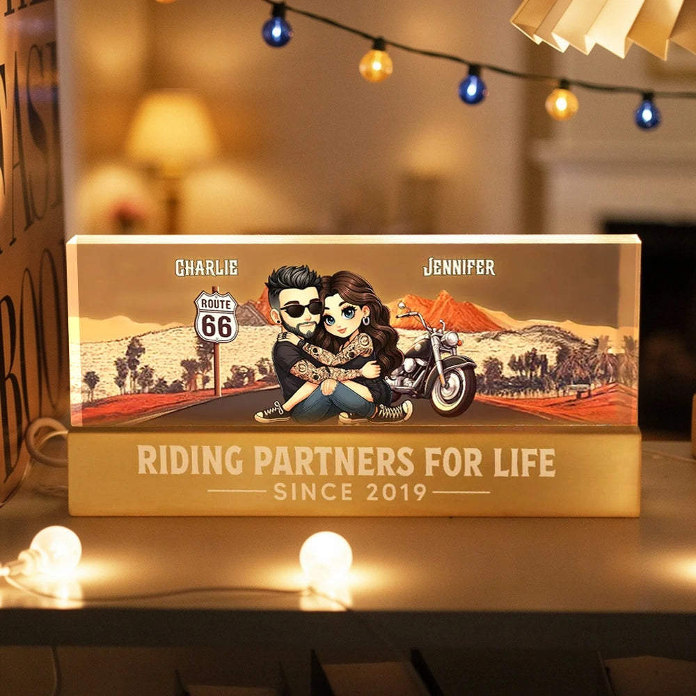 Personalized LED Light for Couples - Riding Partners for Life Gift Plaque MagicInPrints