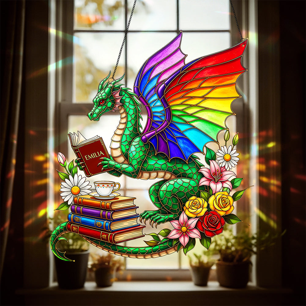 "Let Your Imagination Soar" - Book Dragon Suncatcher - Personalized Gift for Book Lovers Ornament MagicInPrints