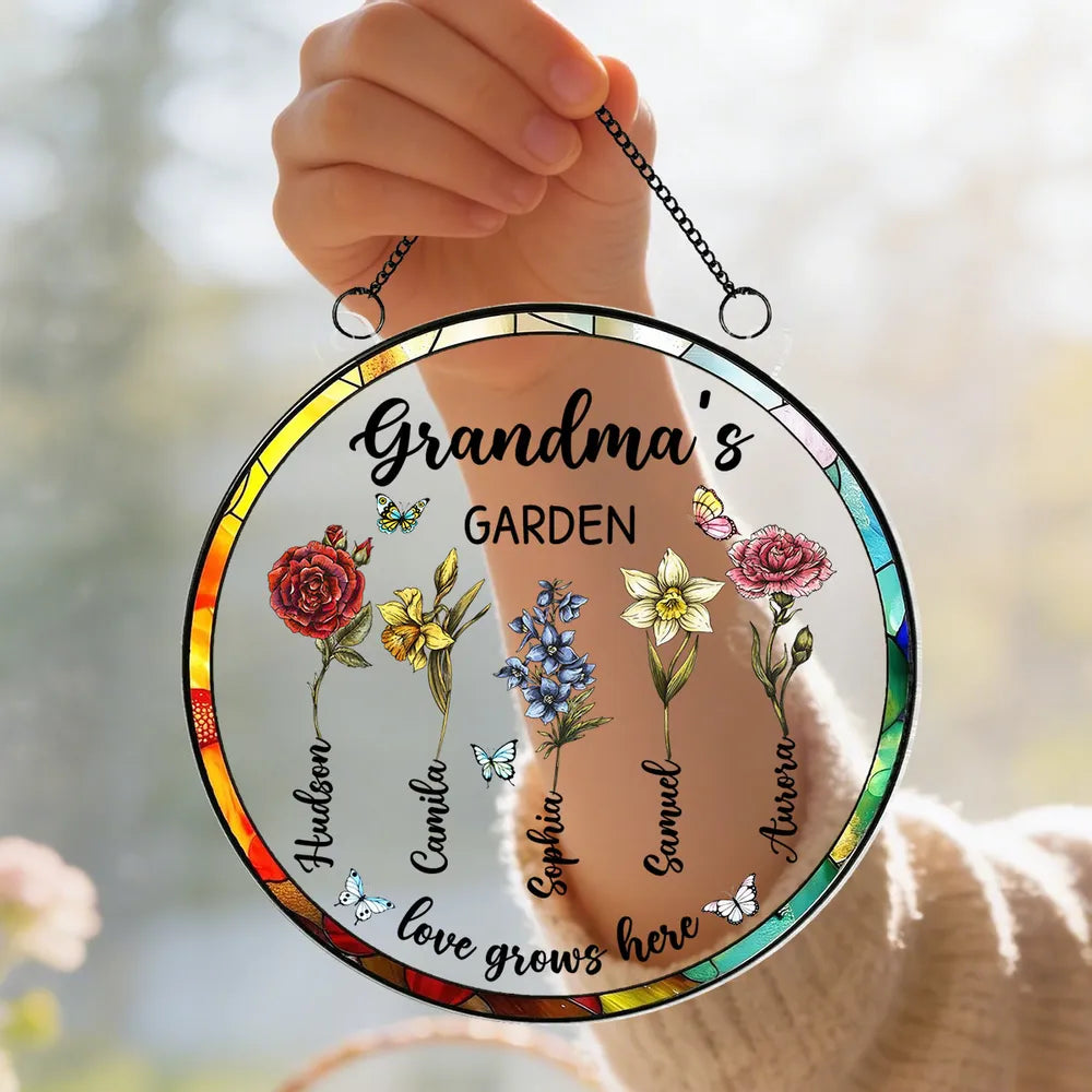Personalized Stained Glass Window Hanging for Grandma - Family Garden Decoration Ornament MagicInPrints