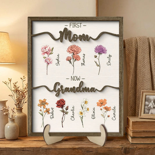 Personalized Wooden Frame for Grandma - Family Names and Flowers Keepsake Plaque MagicInPrints