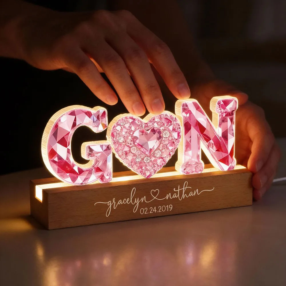 Personalized LED Crystal Initials Lamp for Couples - Romantic Gift Plaque MagicInPrints
