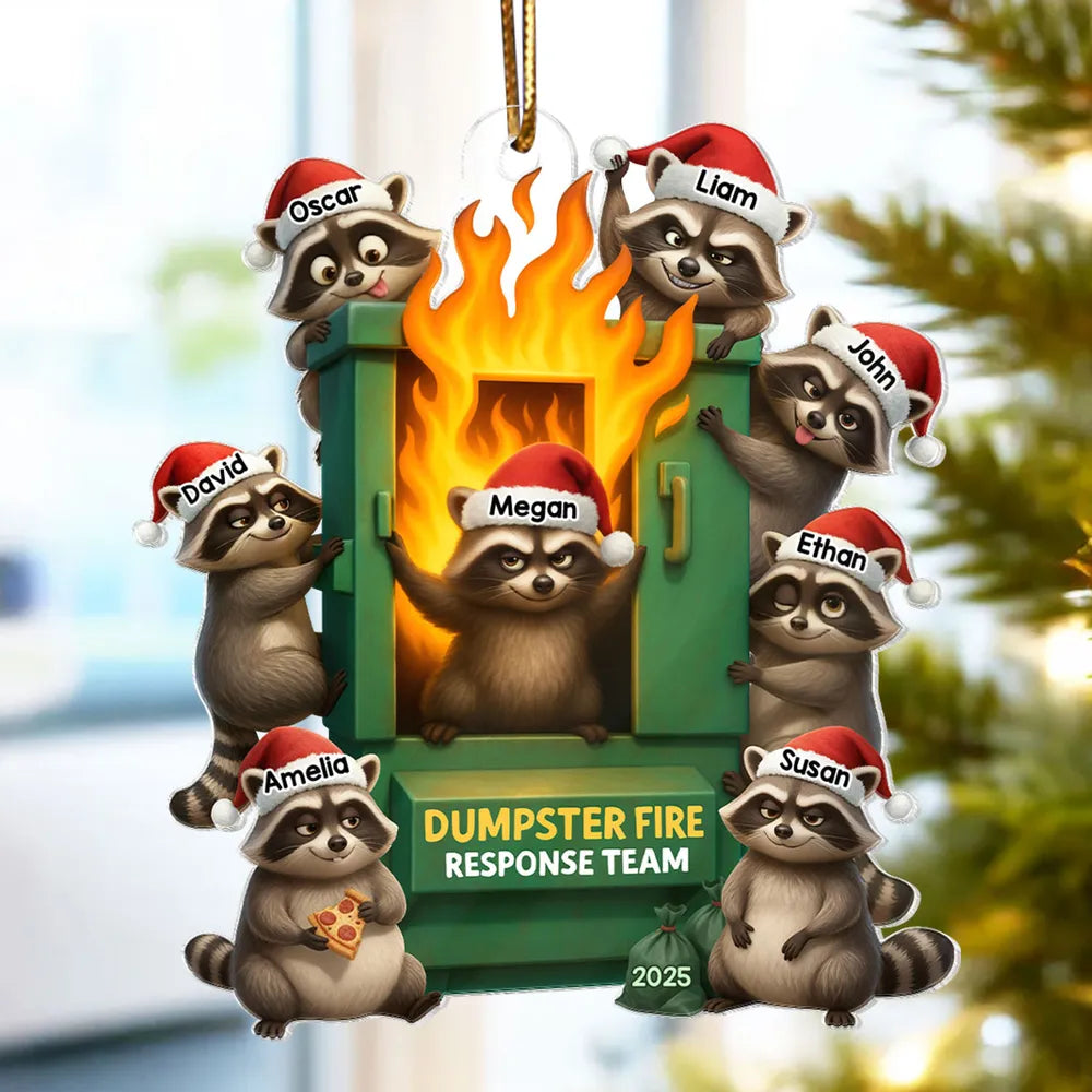 Personalized Raccoon Dumpster Fire Ornament for Family Humor - Christmas 2025 Ornament MagicInPrints