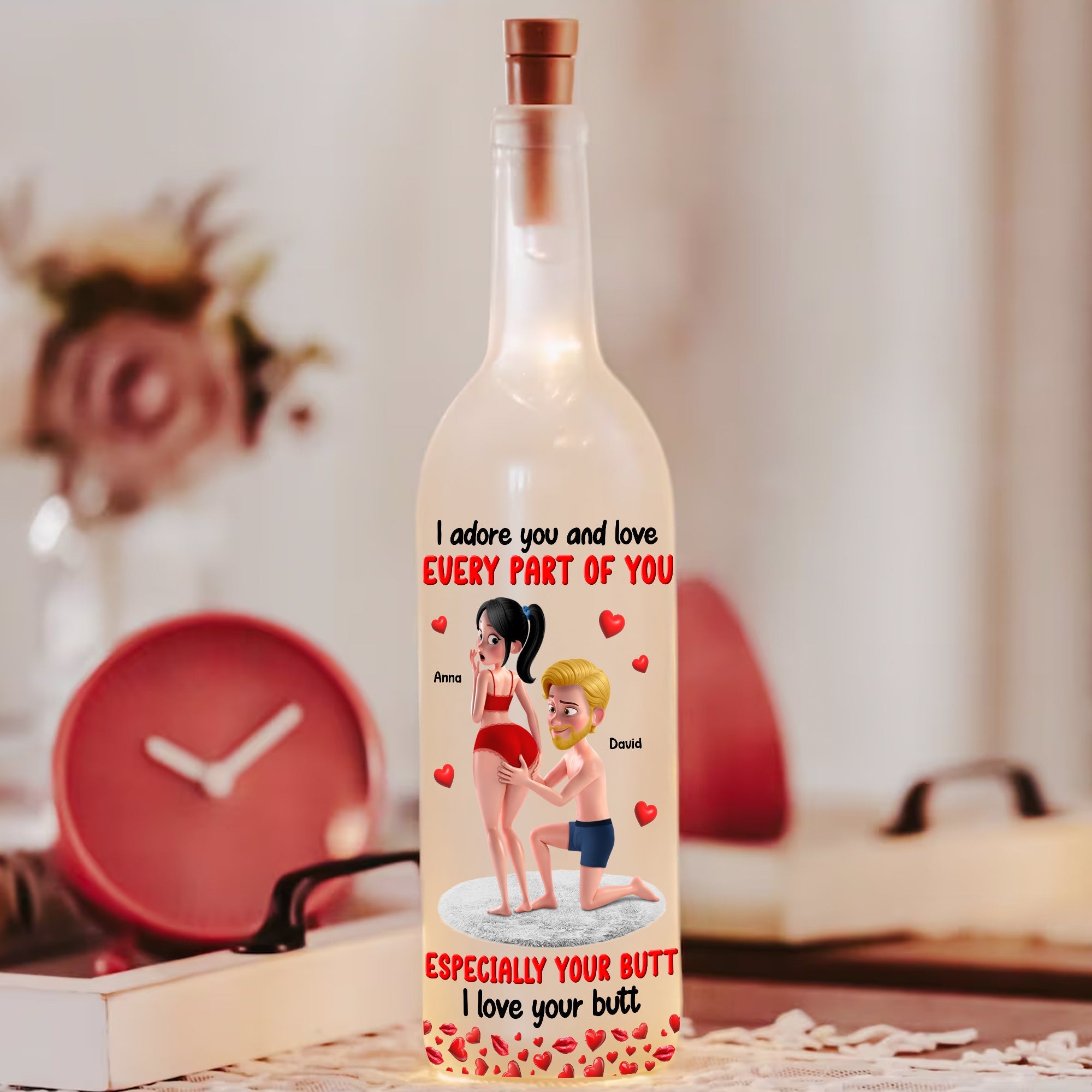 I Adore You & Love Every Part Of You - Personalized Funny Couples Bottle Lamp Bottle Lamp MagicInPrints