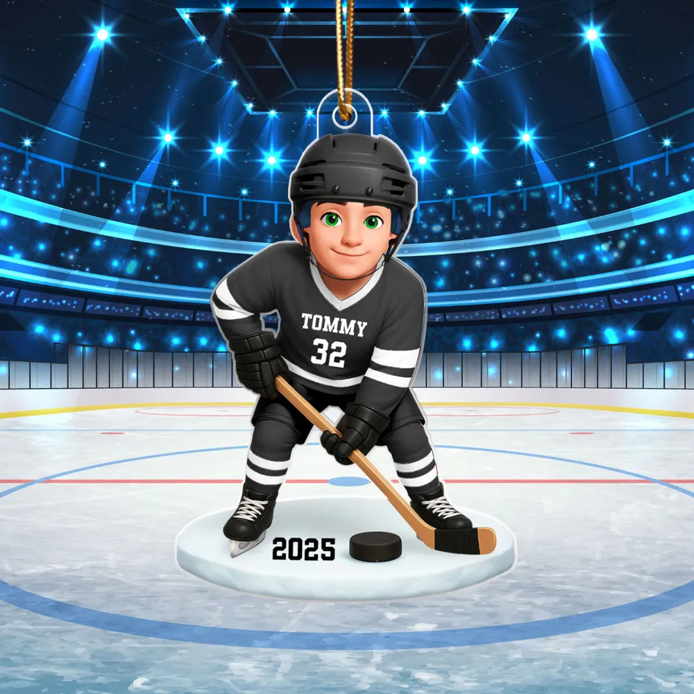 Custom Hockey Player Ornament for Kids - Personalized Sports Gift Ornament MagicInPrints