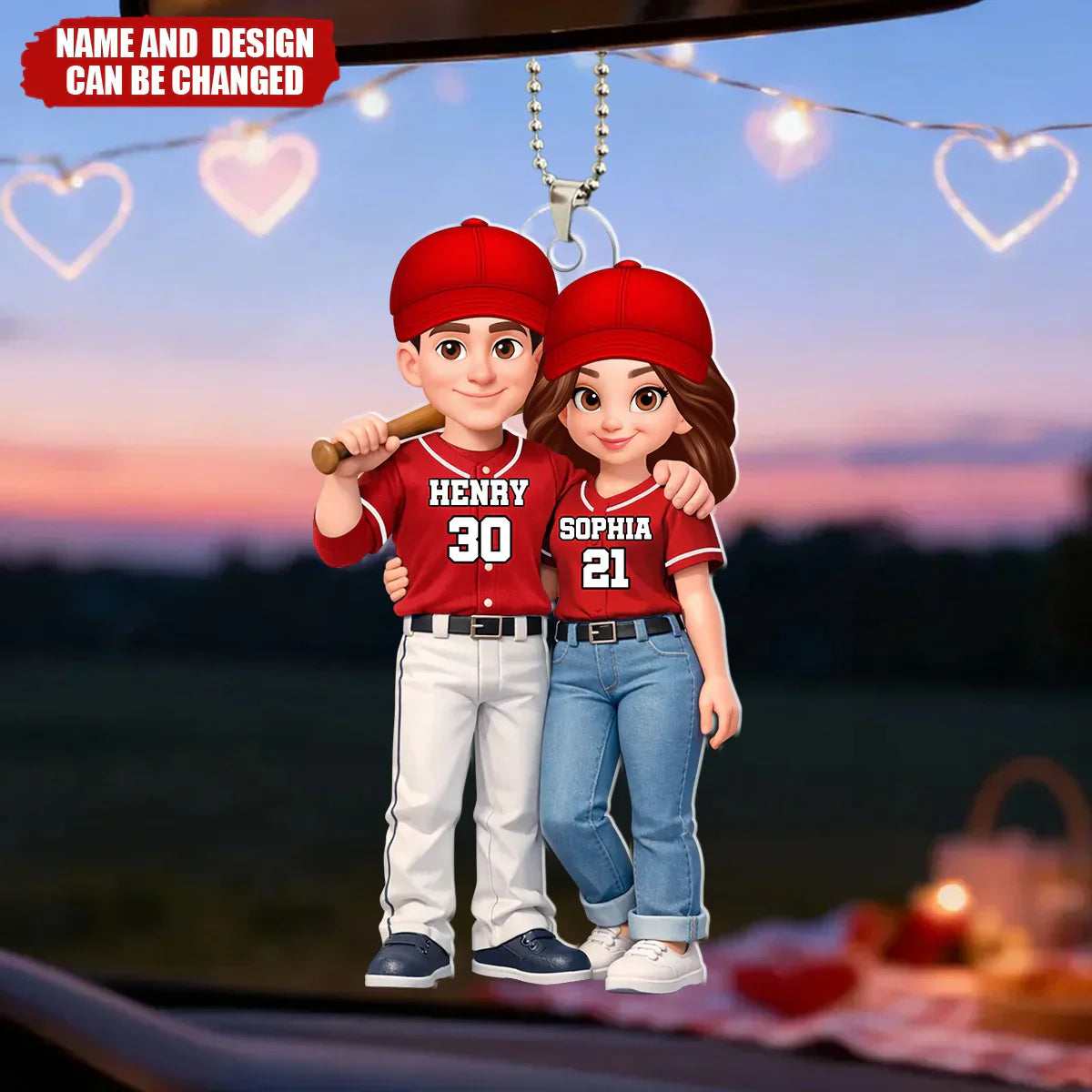 Custom Baseball Couple Car Ornament for Sports Fans - Personalized Gift Car Hanger MagicInPrints