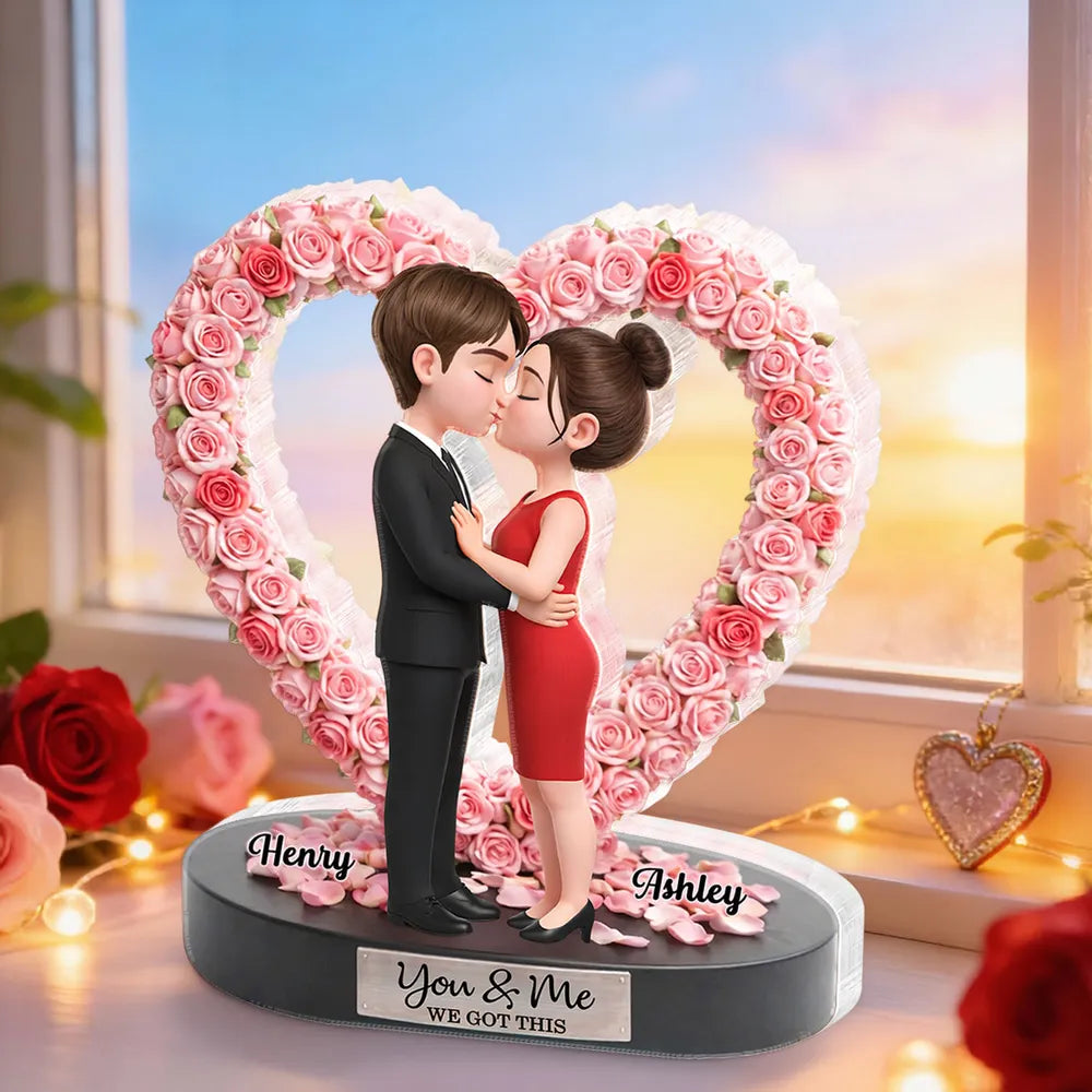 Personalized Couple Figurine Romantic Gift Heart-Shaped Base - Anniversary Present Plaque MagicInPrints