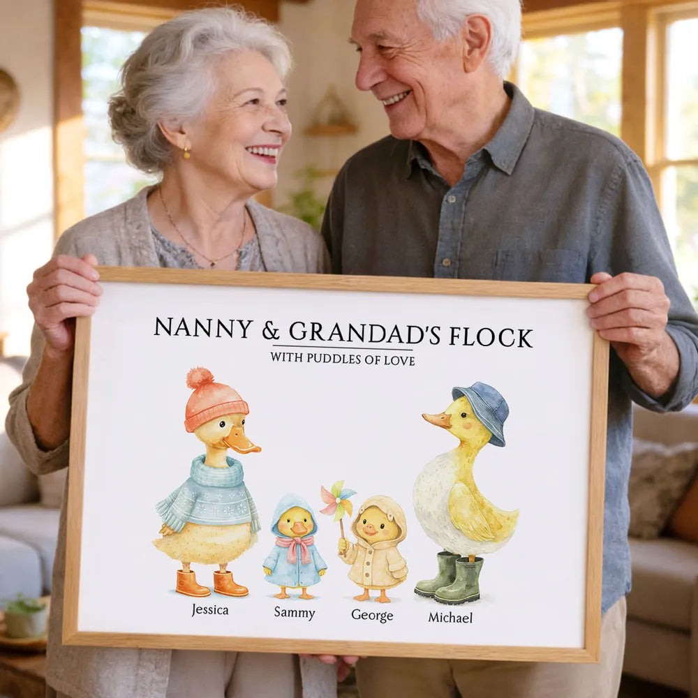 Personalized Family Duck Illustration Print for Grandparents - Cute Home Decor Poster or Canvas MagicInPrints