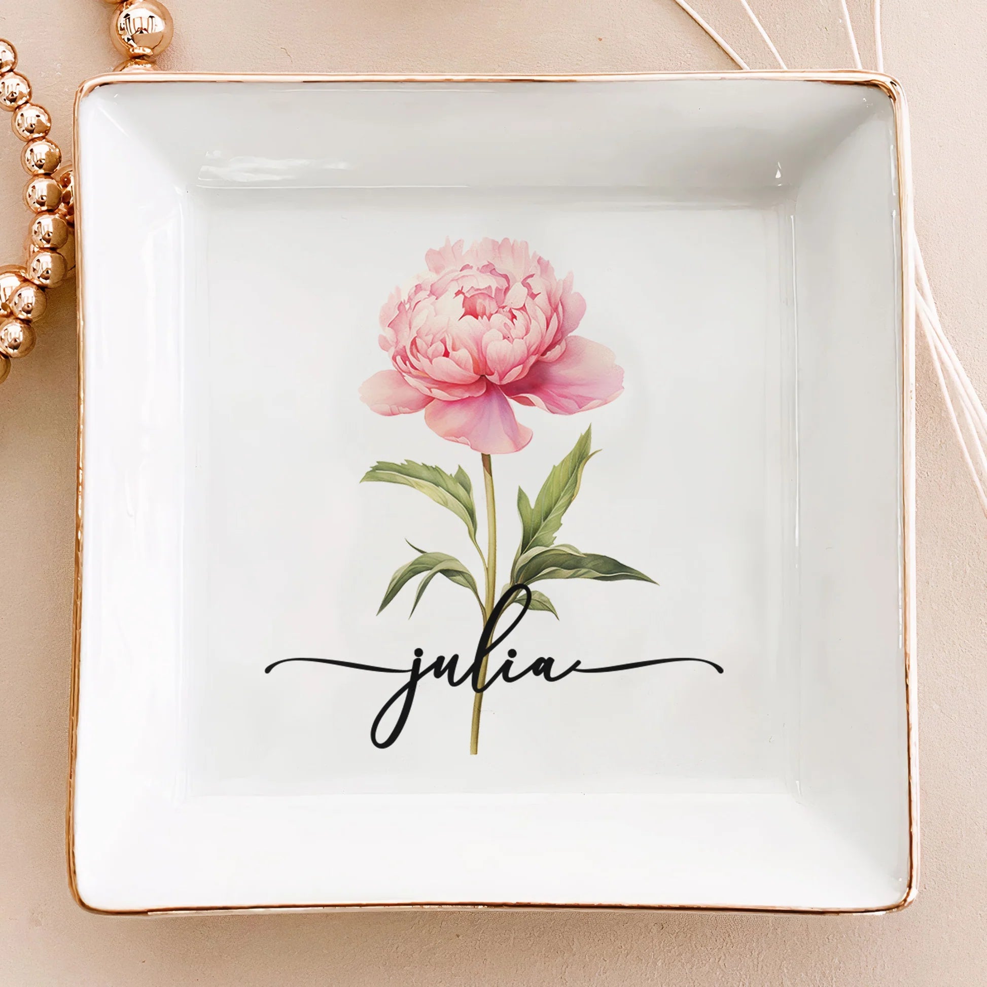 Personalized Ceramic Jewelry Dish for Women with Floral Design - Perfect for Gifts Jewelry MagicInPrints