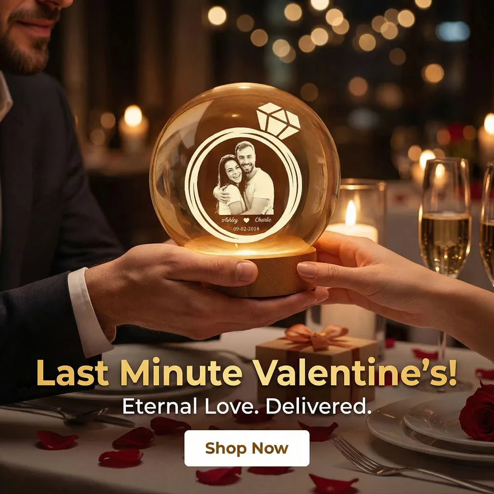 Custom Photo Engraved LED Crystal Ball for Couples - Romantic Gift Lamp MagicInPrints